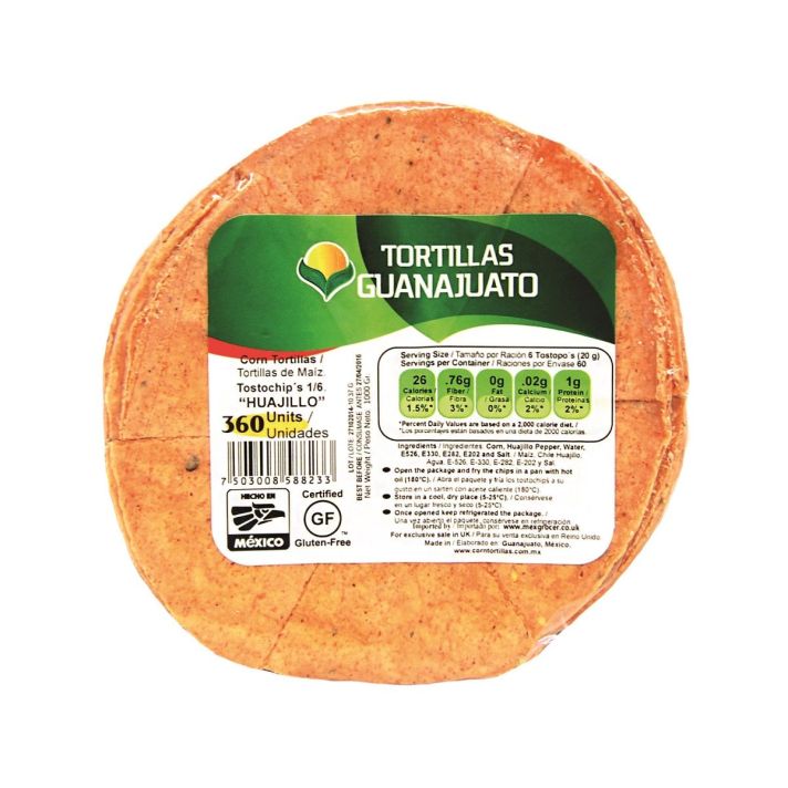 Guanajuato Pre-Cut Unfried Guajillo Corn 1/6 Tortilla 15cm 1kg (pack of 360 chips)