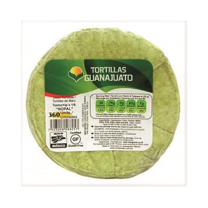 Guanajuato Pre-Cut Unfried Nopal Cactus Corn 1/6 Tortilla 15cm 1kg (pack of 360 chips)